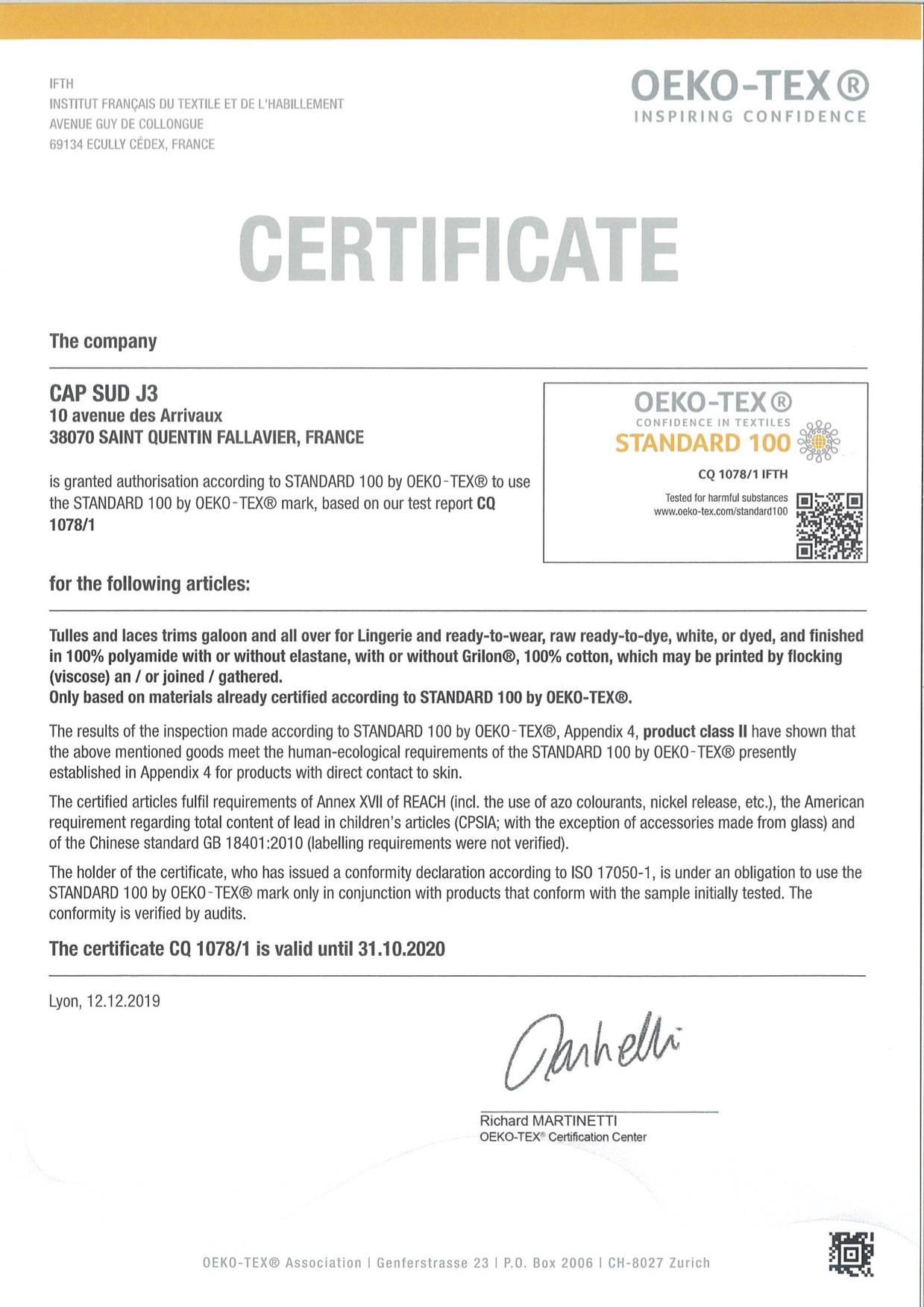 oeko-tex certificate